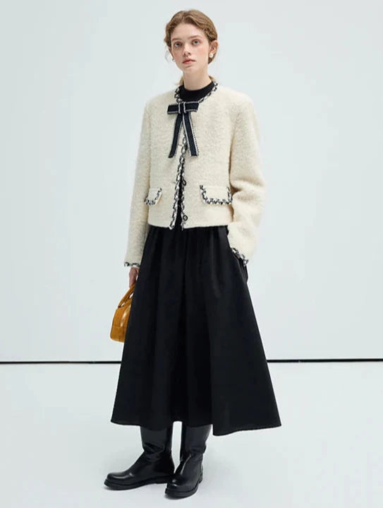 Short Wool Elegant Bow Detail Jacket