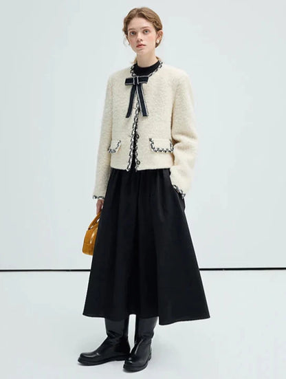 Short Wool Elegant Bow Detail Jacket