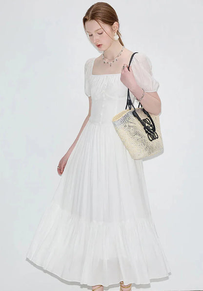 Square Neck Puff Sleeve Maxi Dress