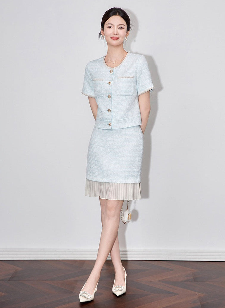 Celeste Beaded Top & Pleated Midi Skirt Set