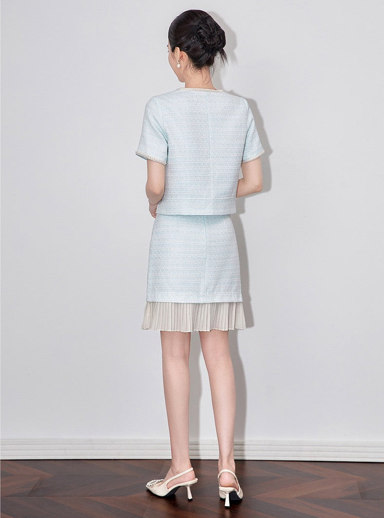 Celeste Beaded Top & Pleated Midi Skirt Set