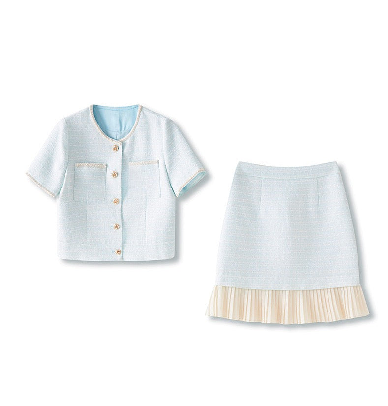 Celeste Beaded Top & Pleated Midi Skirt Set