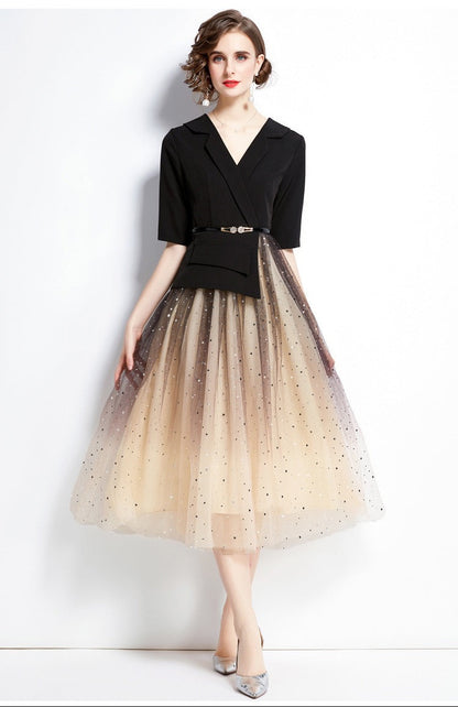 Élodie Noir Two-Piece Illusion Dress