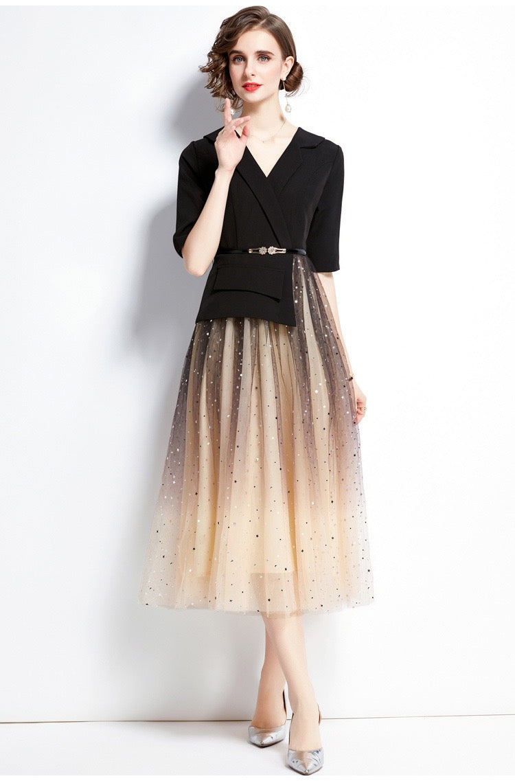 Élodie Noir Two-Piece Illusion Dress