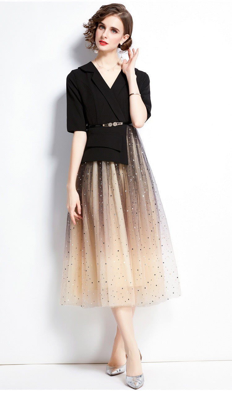 Élodie Noir Two-Piece Illusion Dress