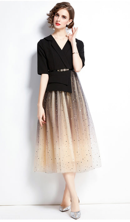 Élodie Noir Two-Piece Illusion Dress