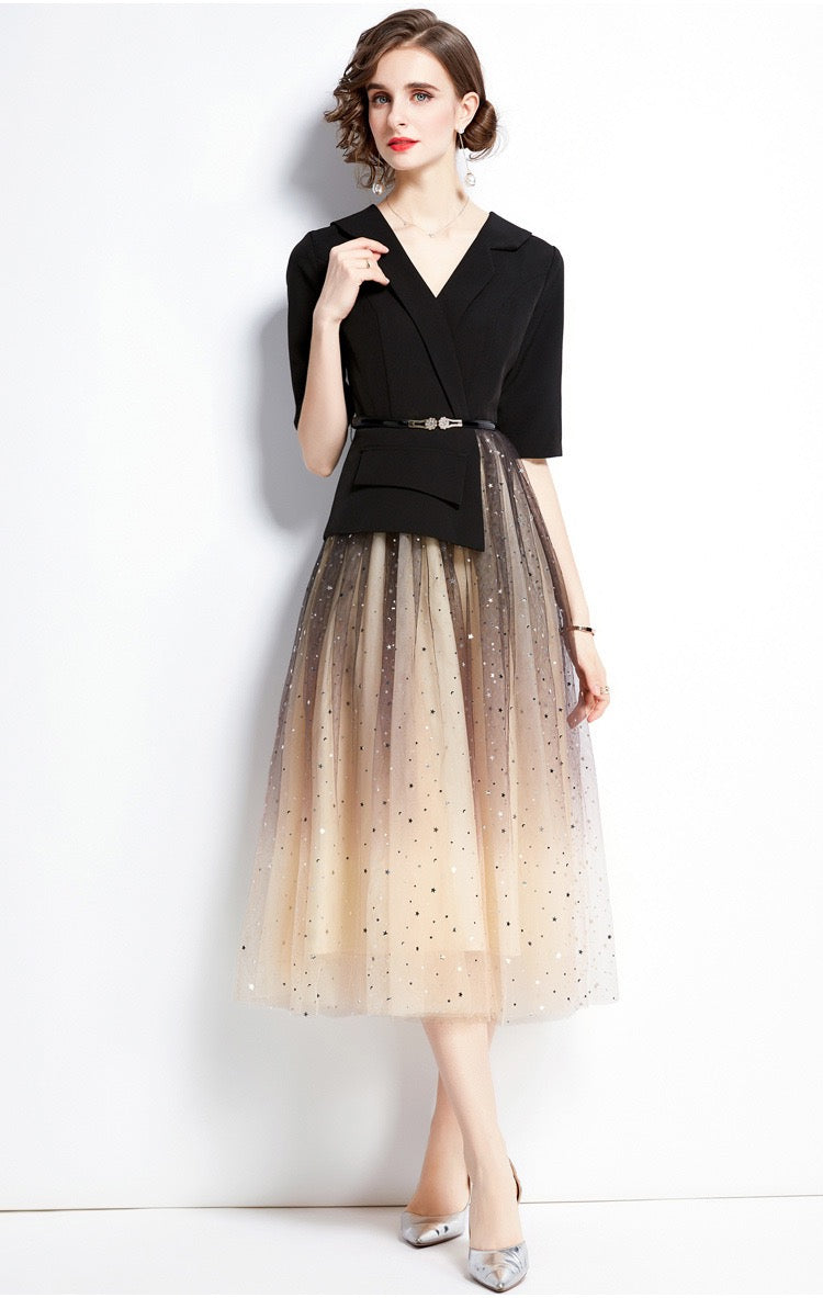 Élodie Noir Two-Piece Illusion Dress