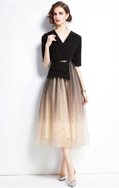 Élodie Noir Two-Piece Illusion Dress