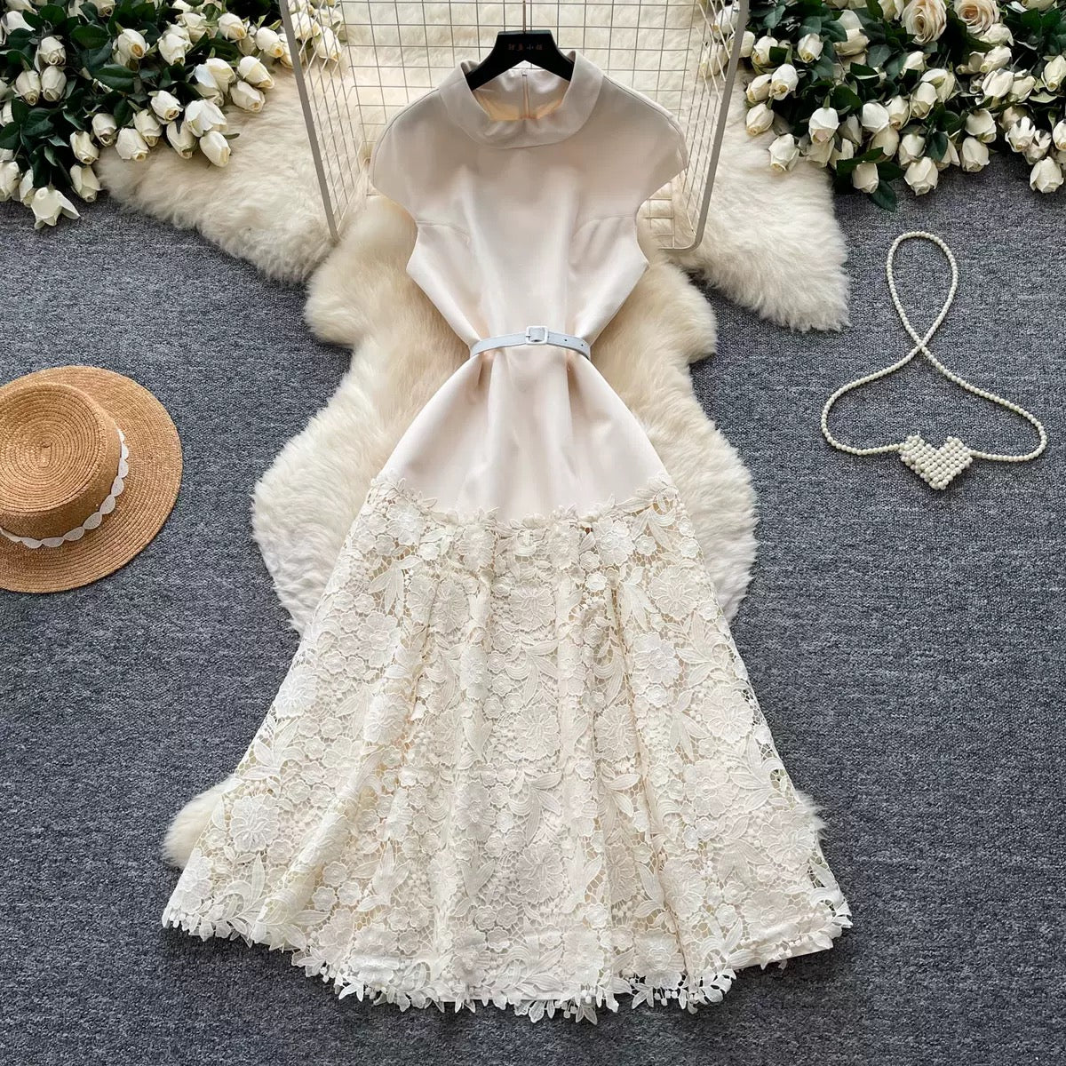 Celestine Lace-Trim Midi Dress