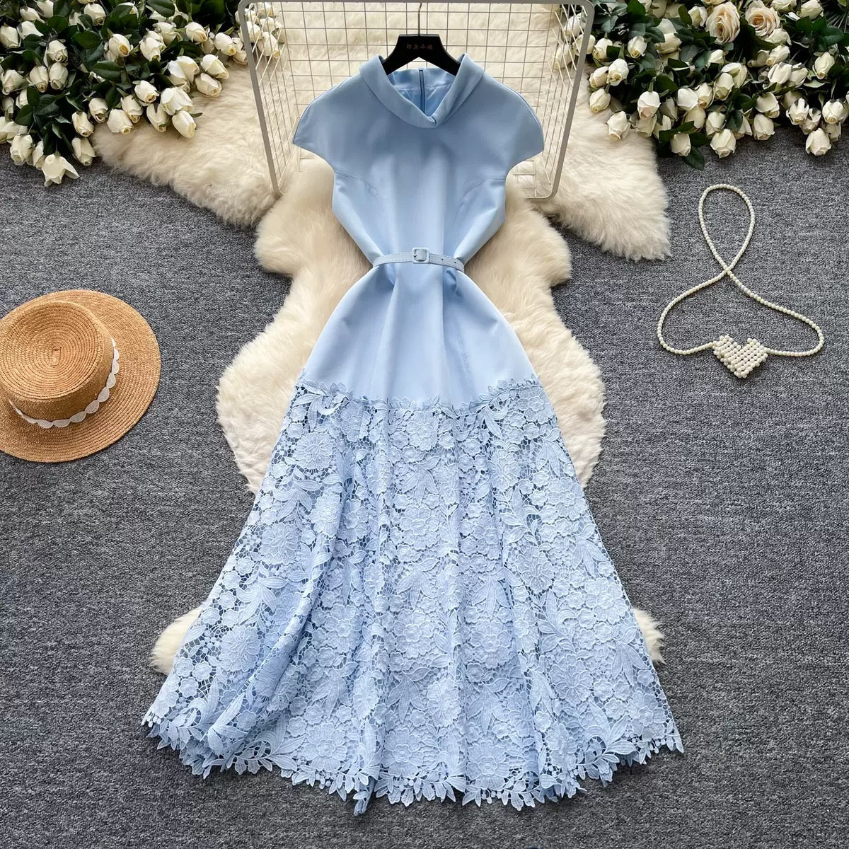 Celestine Lace-Trim Midi Dress