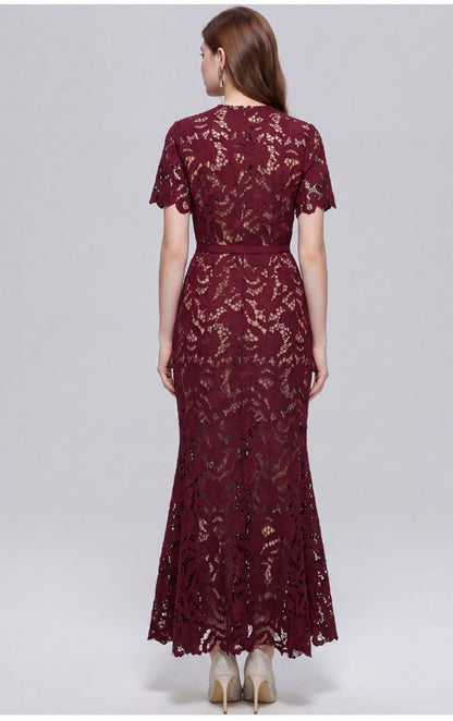 Bordeaux Lace Mermaid Midi Dress