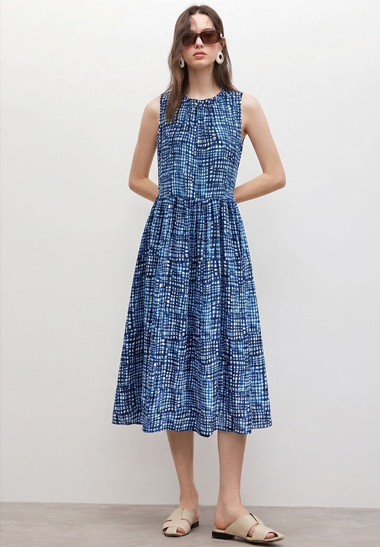 Emilia Cotton Silk Plaid Midi Dress
