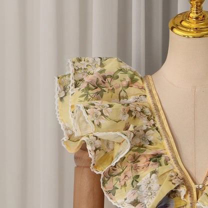 Fleur Ruffle Sleeve Floral Midi Dress