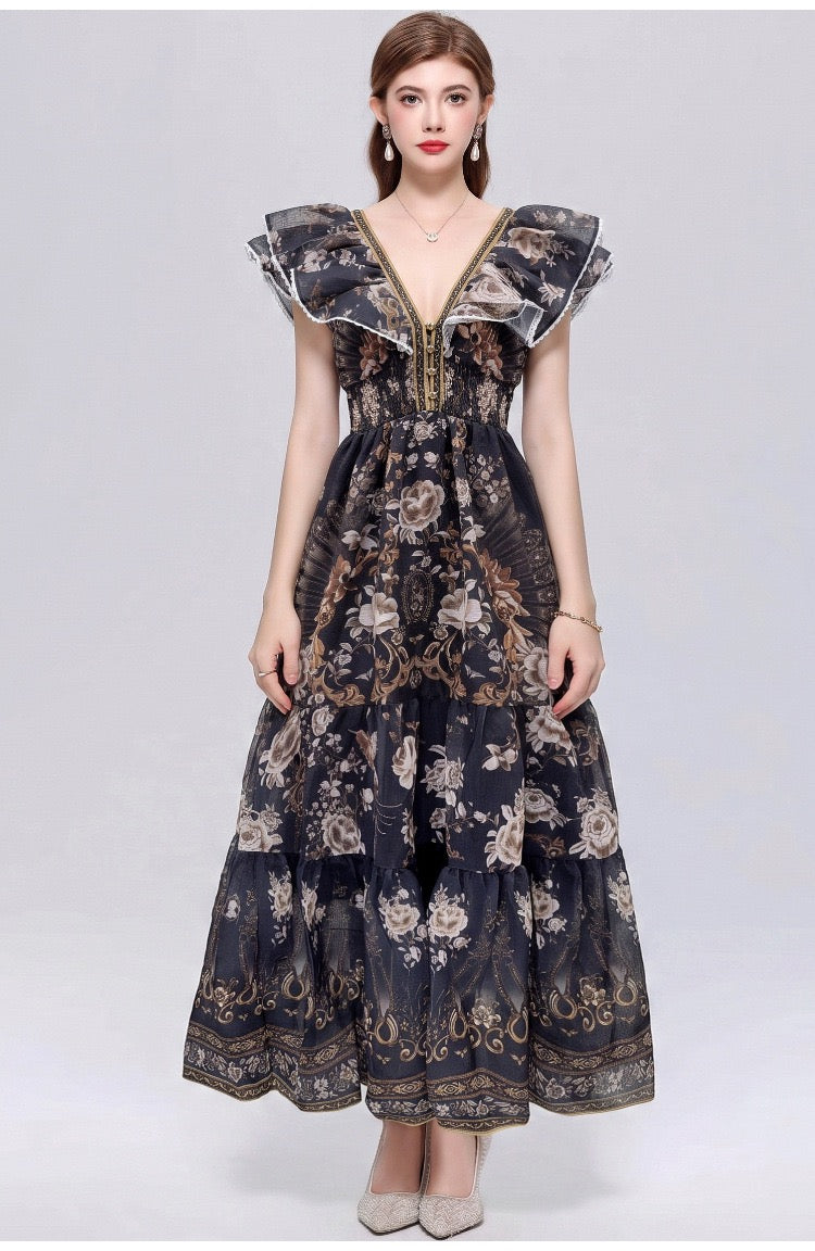 Elodie Noir Floral Maxi Dress