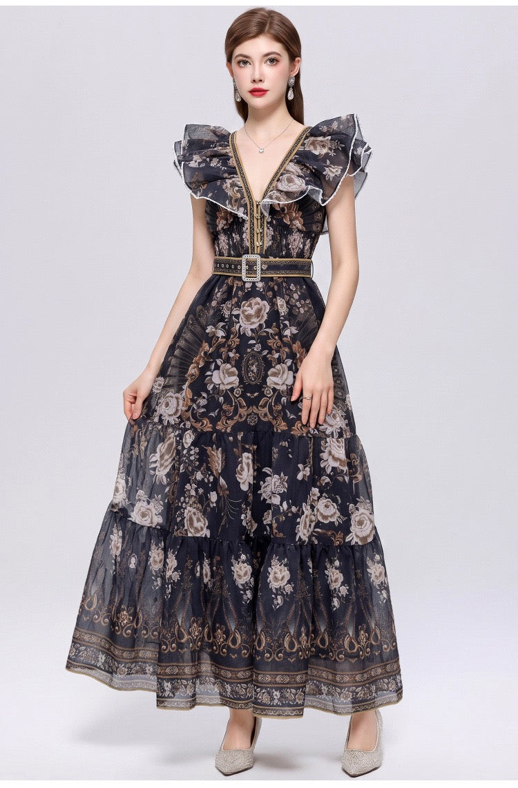 Elodie Noir Floral Maxi Dress