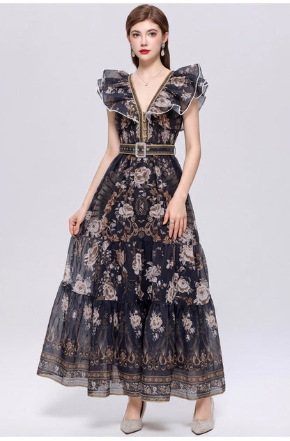 Elodie Noir Floral Maxi Dress