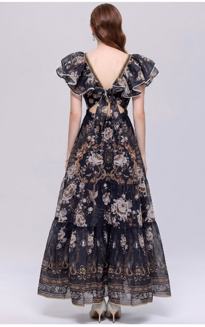 Elodie Noir Floral Maxi Dress
