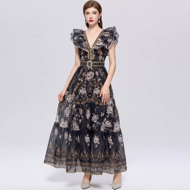 Elodie Noir Floral Maxi Dress