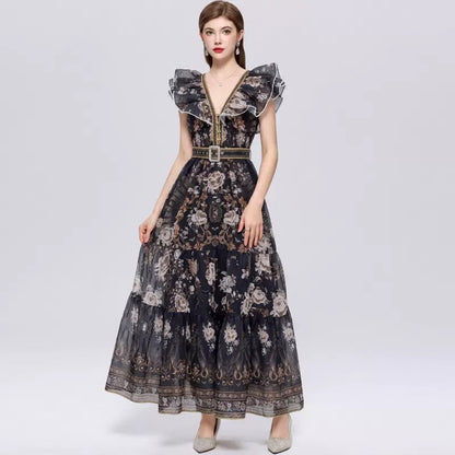 Elodie Noir Floral Maxi Dress
