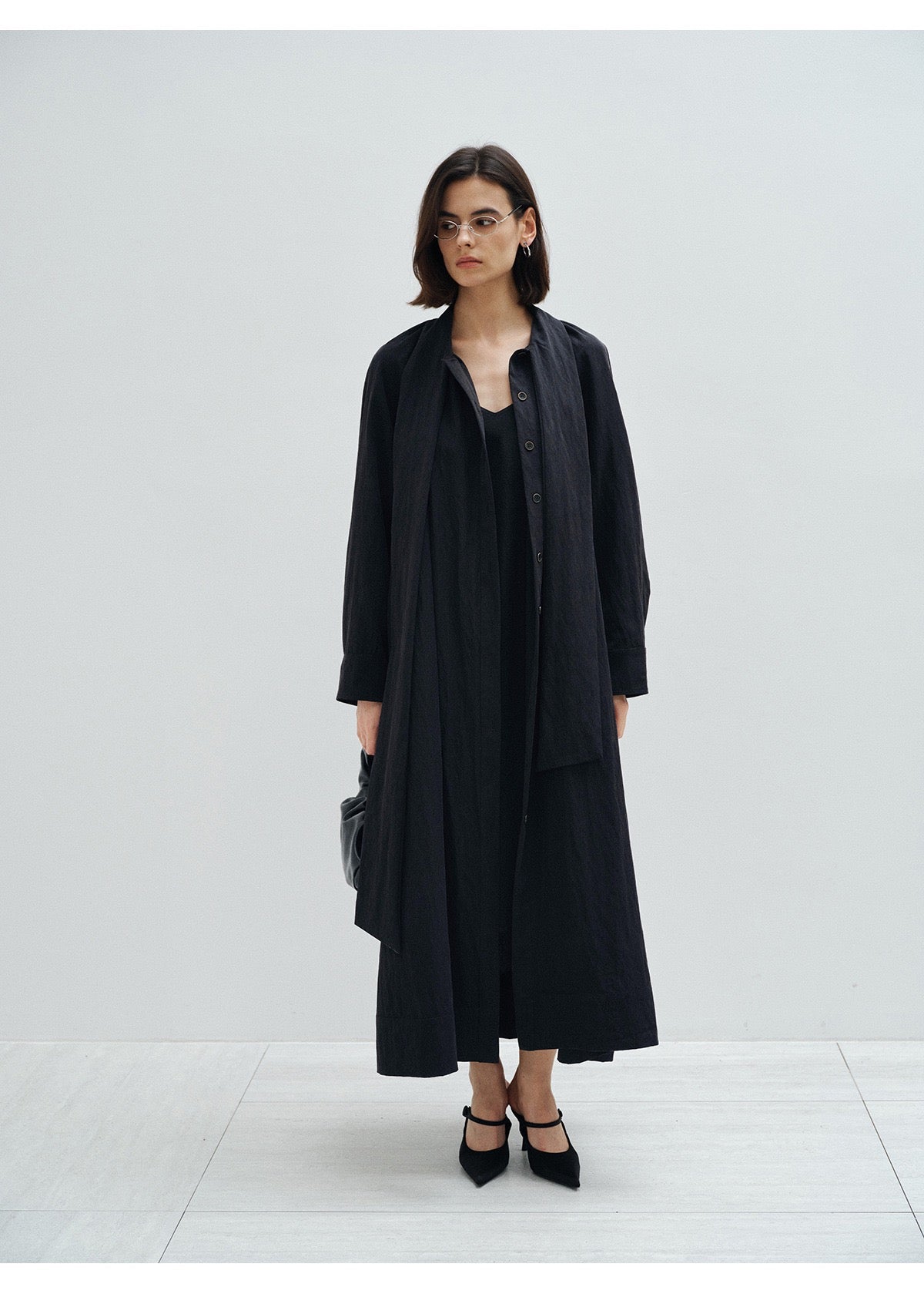 Tie Neck Lightweight Long Trench Coat