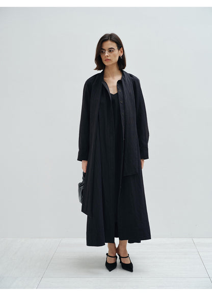 Tie Neck Lightweight Long Trench Coat