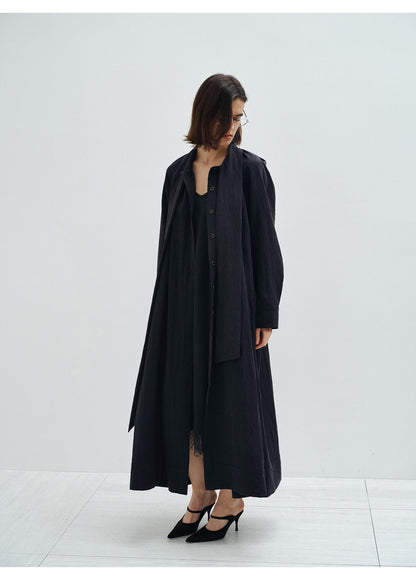 Tie Neck Lightweight Long Trench Coat