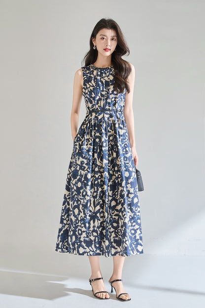 Velmora Printed Cotton Midi Dress
