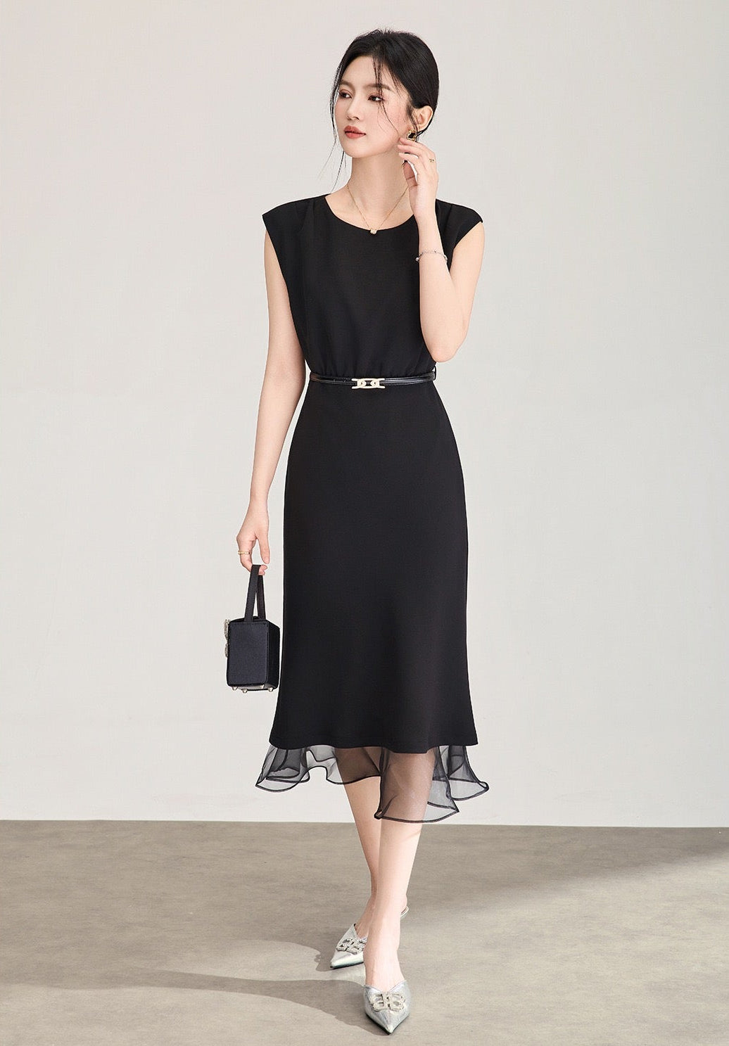 Veloura Mesh Panel Mermaid Midi Dress
