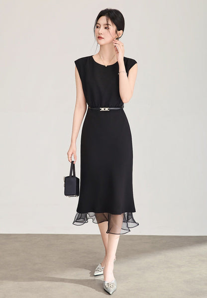 Veloura Mesh Panel Mermaid Midi Dress