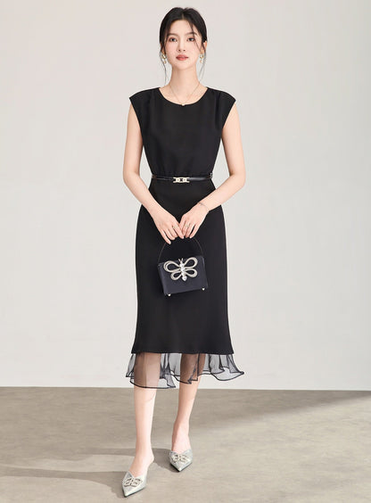 Veloura Mesh Panel Mermaid Midi Dress