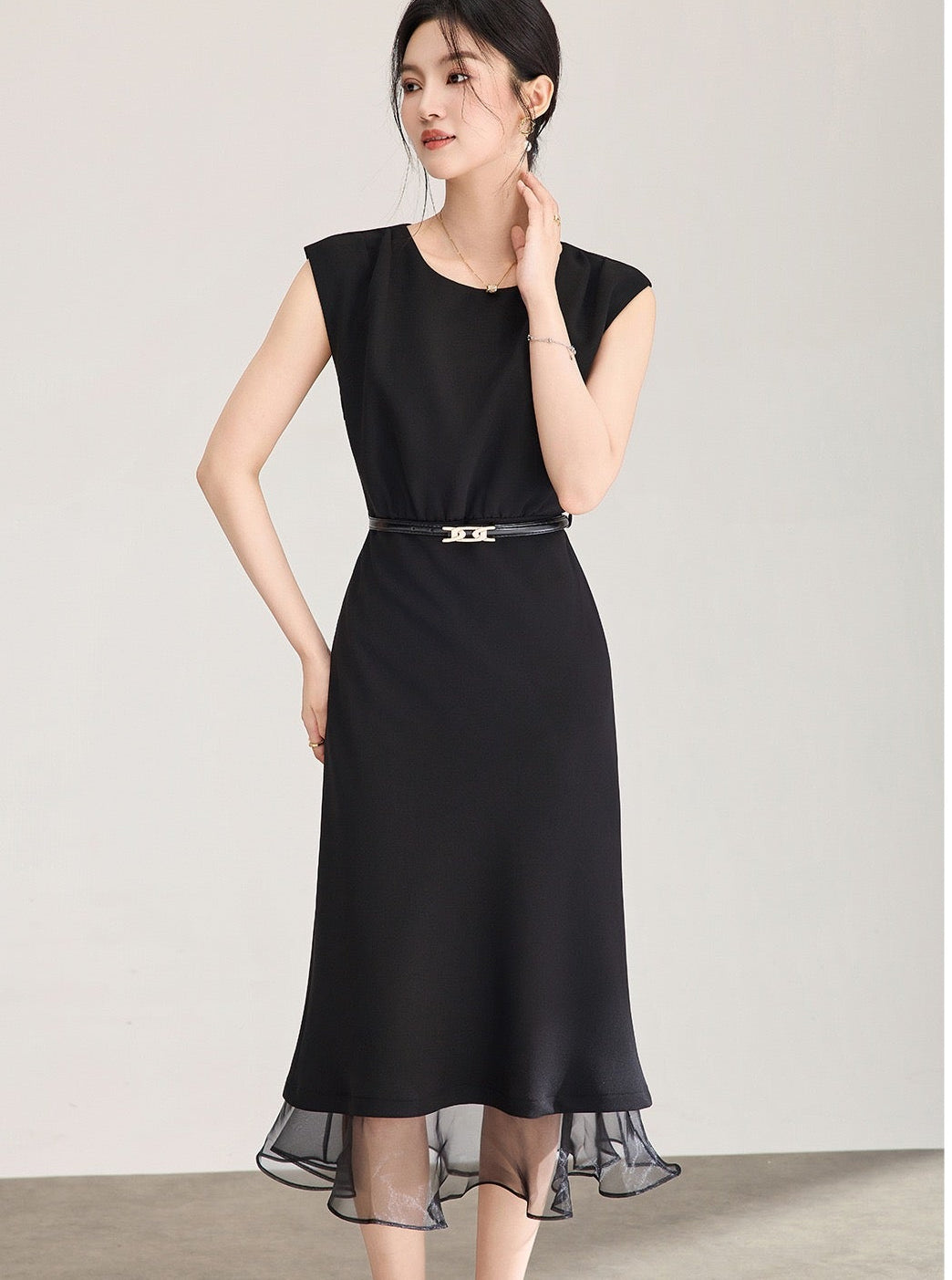 Veloura Mesh Panel Mermaid Midi Dress
