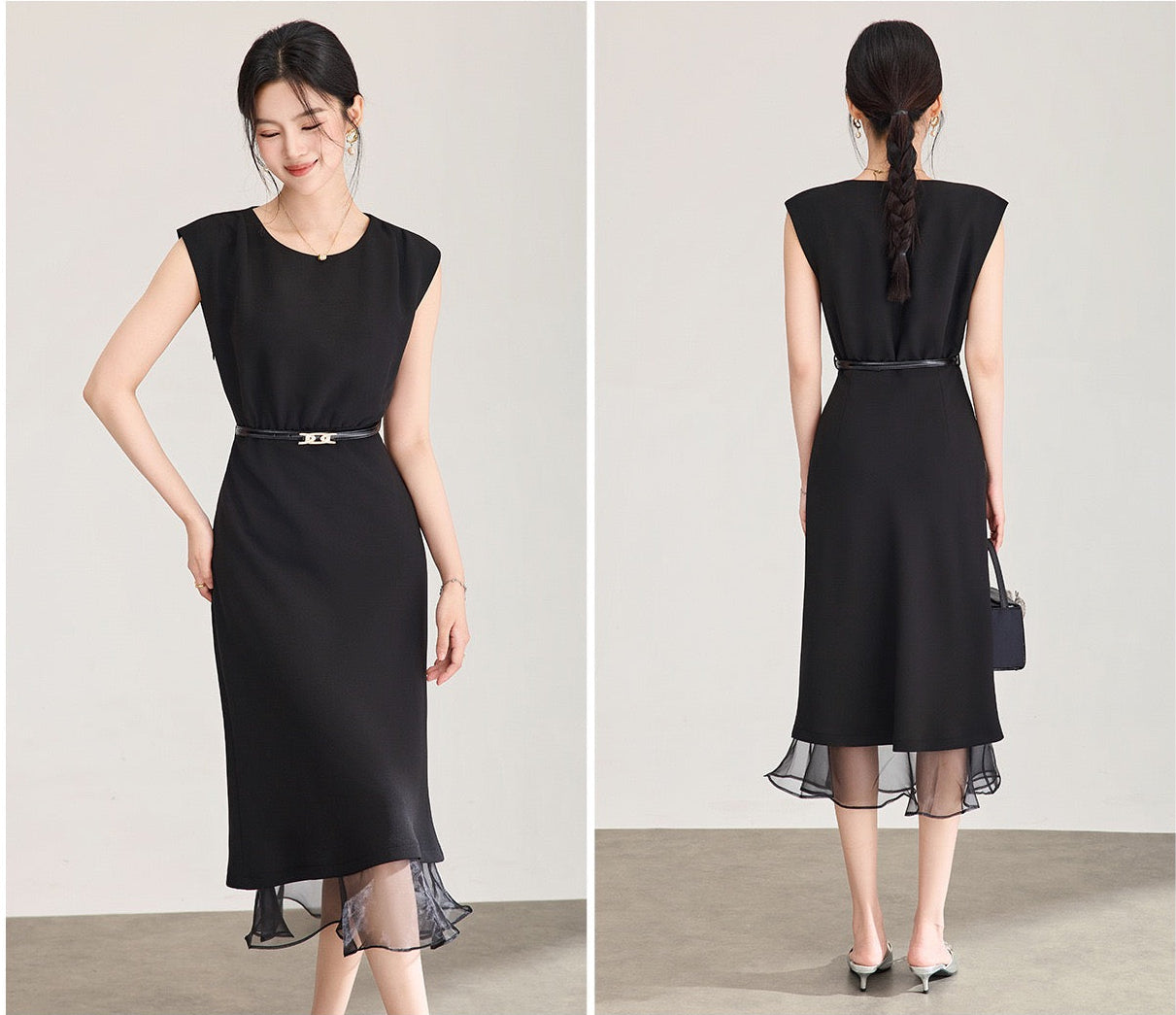 Veloura Mesh Panel Mermaid Midi Dress