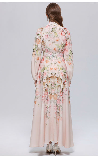 Elara Vintage Print Belted Maxi Dress