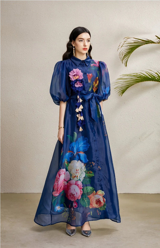 Seraphine Printed Puff Sleeve Maxi Shirt Dress