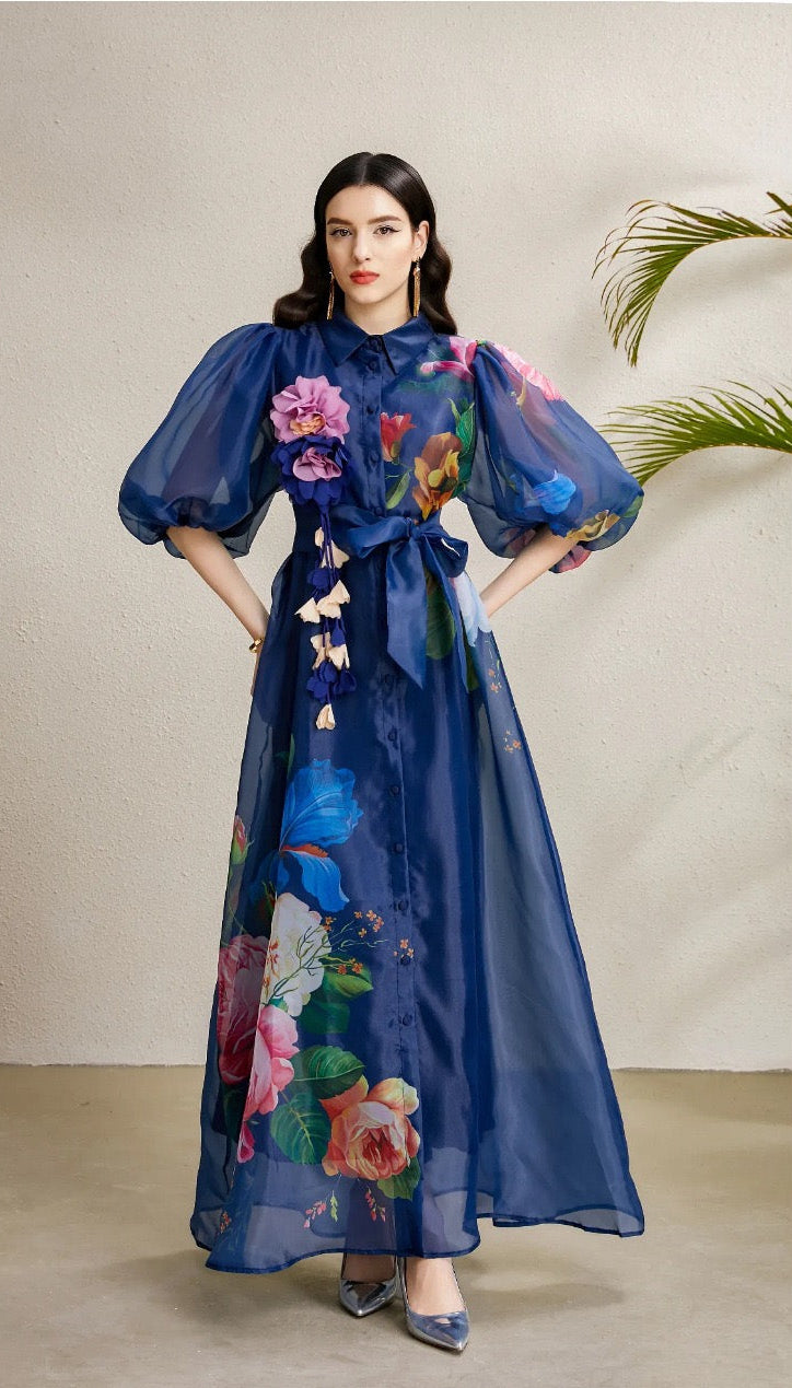 Seraphine Printed Puff Sleeve Maxi Shirt Dress