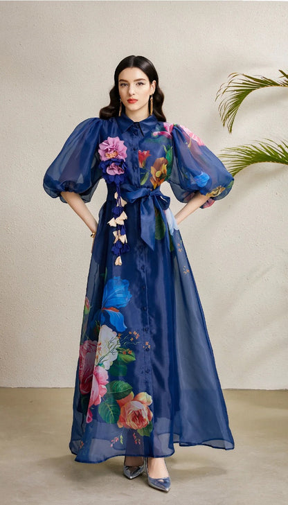 Seraphine Printed Puff Sleeve Maxi Shirt Dress