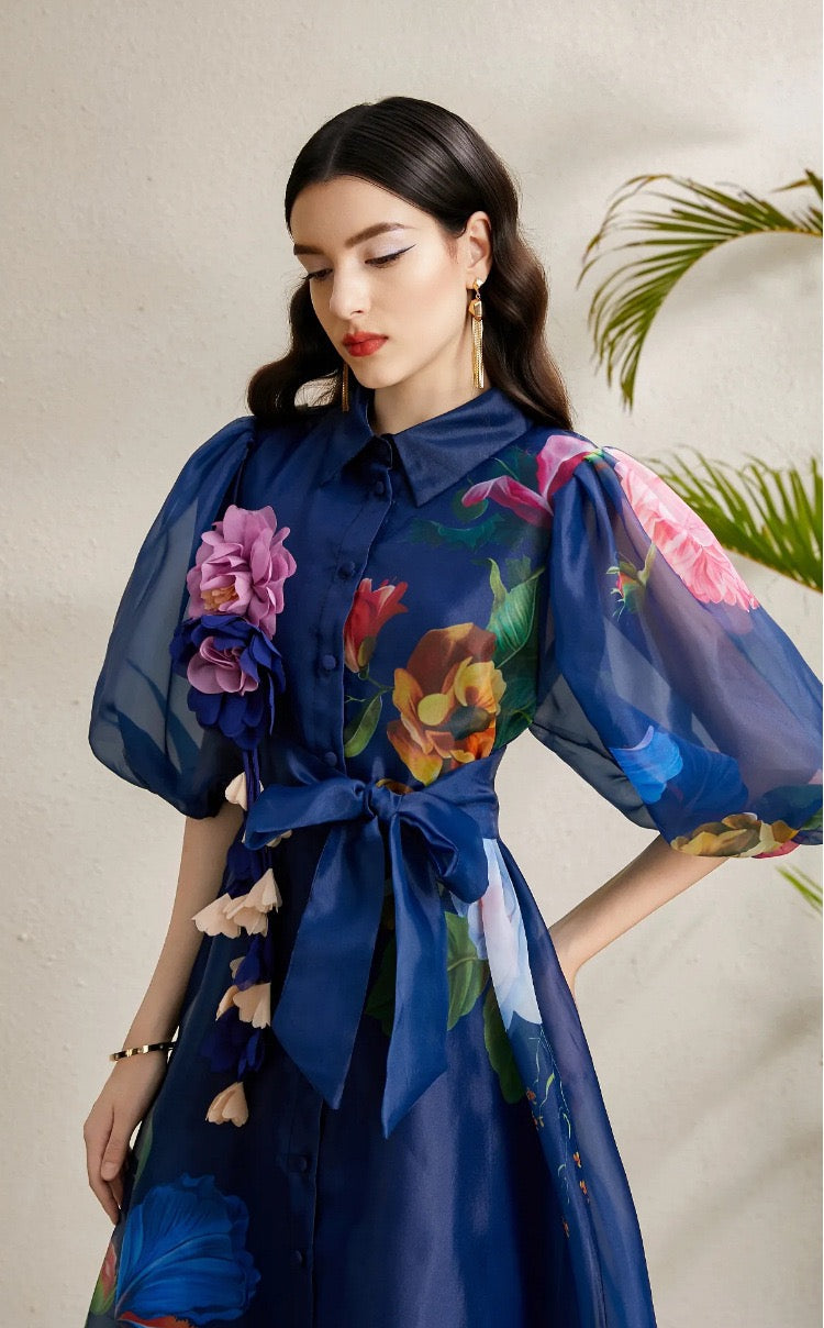 Seraphine Printed Puff Sleeve Maxi Shirt Dress