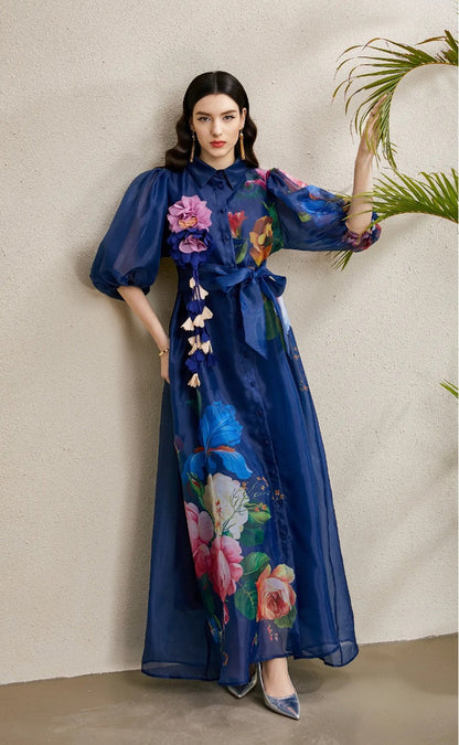 Seraphine Printed Puff Sleeve Maxi Shirt Dress