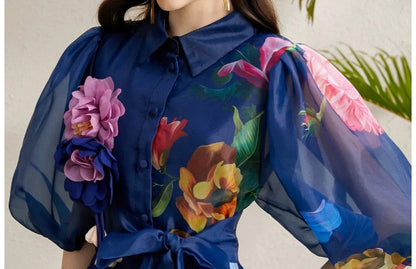 Seraphine Printed Puff Sleeve Maxi Shirt Dress