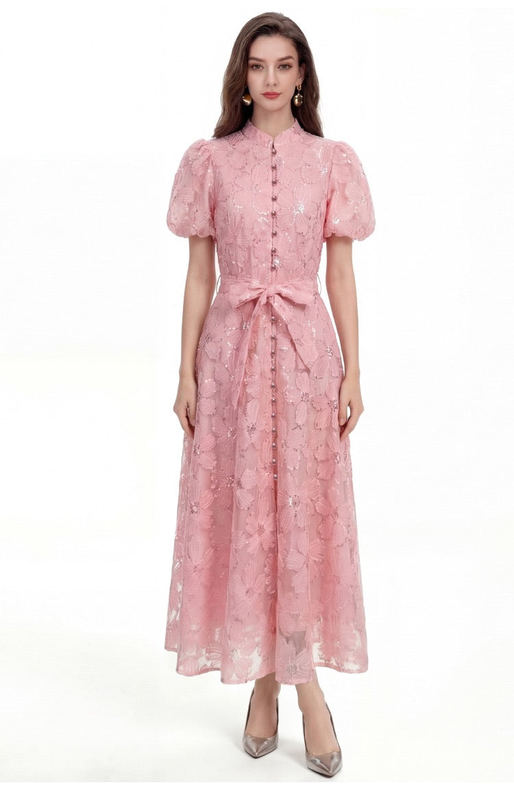 Elowen Lace Puff Sleeve Midi Dress