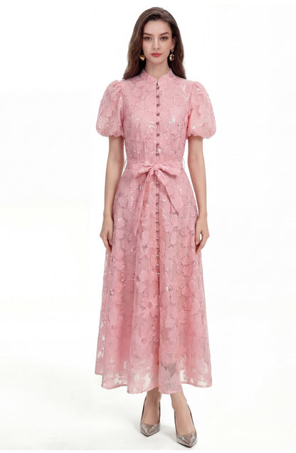Elowen Lace Puff Sleeve Midi Dress
