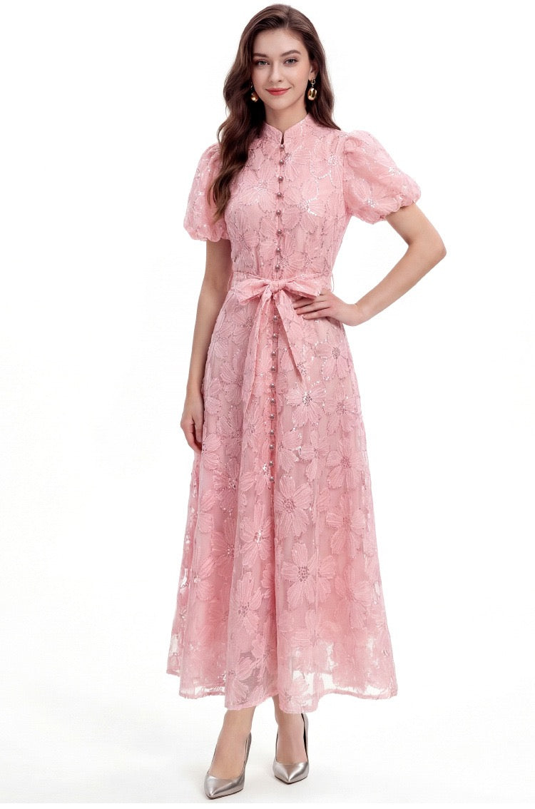 Elowen Lace Puff Sleeve Midi Dress