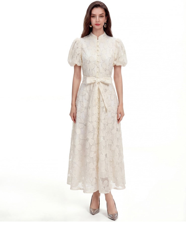 Elowen Lace Puff Sleeve Midi Dress