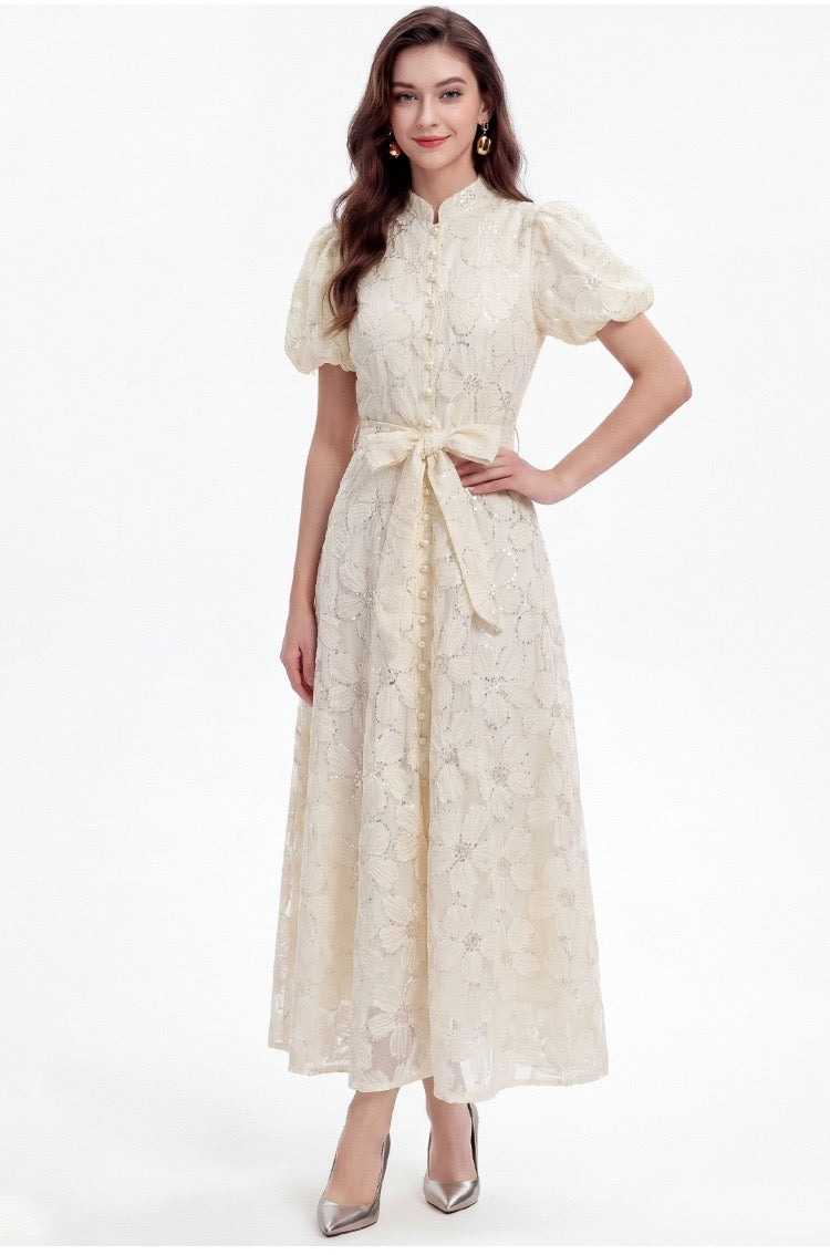 Elowen Lace Puff Sleeve Midi Dress