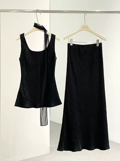 Valeria Satin Two-Piece Skirt Set