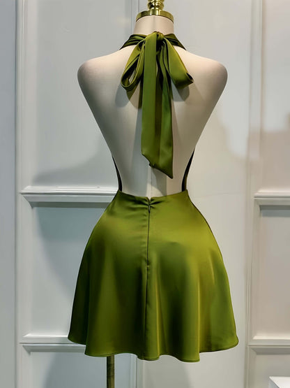 Luxe Satin Open-Back Mini Dress