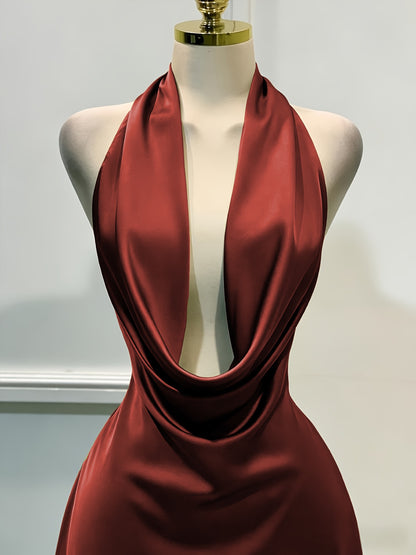 Luxe Satin Open-Back Mini Dress