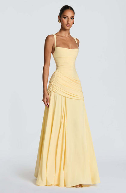 Elegant Square Neck Pleated Maxi Dress