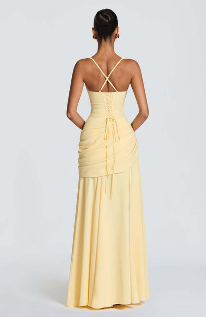 Elegant Square Neck Pleated Maxi Dress