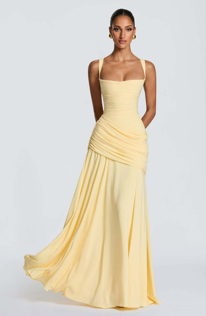 Elegant Square Neck Pleated Maxi Dress